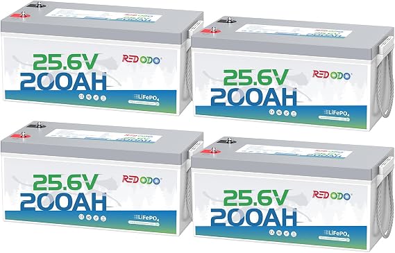 Redodo 4 Pack 24V 200Ah Deep Cycle LiFePO4 Battery, for Solar, RV | Group 8D, 200A BMS, Up to 15000 Cycles, IP65 Waterproof, Max.4P2S, 20.48kWh, for Marine, UPS, Off Grid