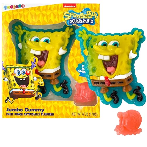 Spongebob Squarepants Gummy Candy with Mini Gary the Snail, Fruit Punch Flavored Party Favors, 6 Ounces