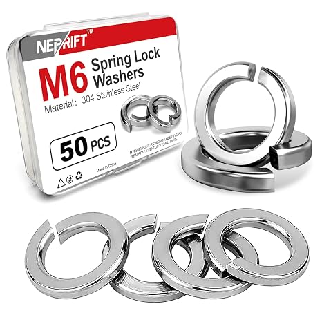50PCS M6 Spring Lock Washers, Stainless Steel Split Washers