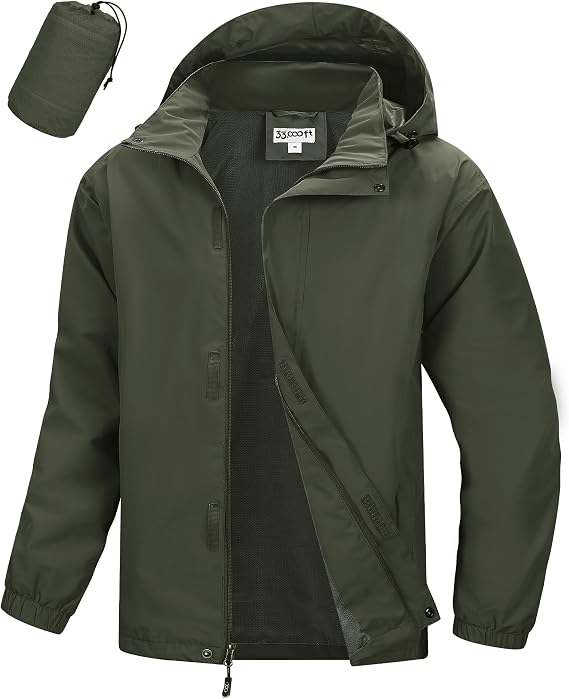 33,000ft Men's Packable Waterproof Jackets Lightweight Breathable Raincoat