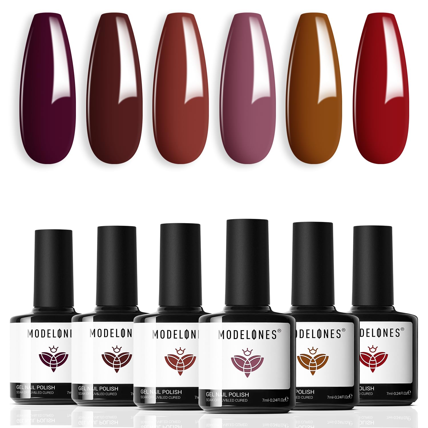 modelones Gel Nail Polish Kit -6 Colors Brown Red Gel Polish Set Purple Fall Soak Off Gel Nail Kit Manicure DIY Nail Art Salon Home Gift