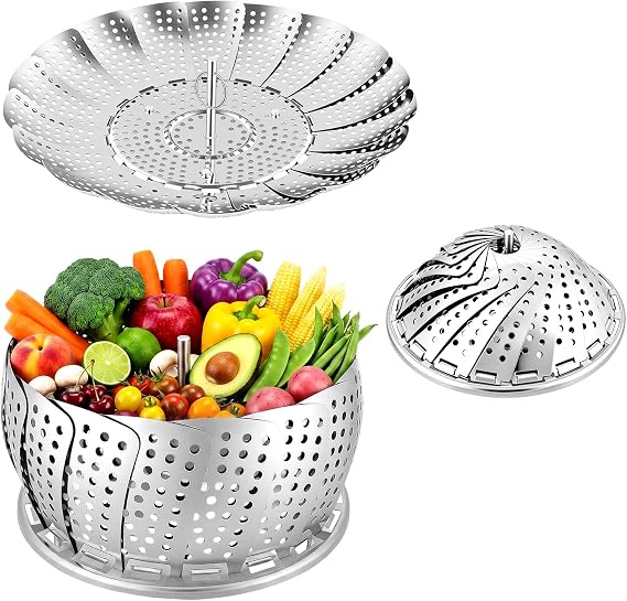 Sayfine Vegetable Steamer Basket, Premium Stainless Steel Veggie Steamer Basket for cooking - Folding Expandable Steamers to Fits Various Size Pot (Large(6" to 10.5")