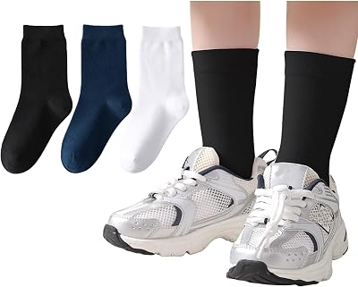 JORMATT 3 Pairs Boys Dress Socks Kids Girls Black Crew Dress Sock Cotton Uniform Socks Seamless