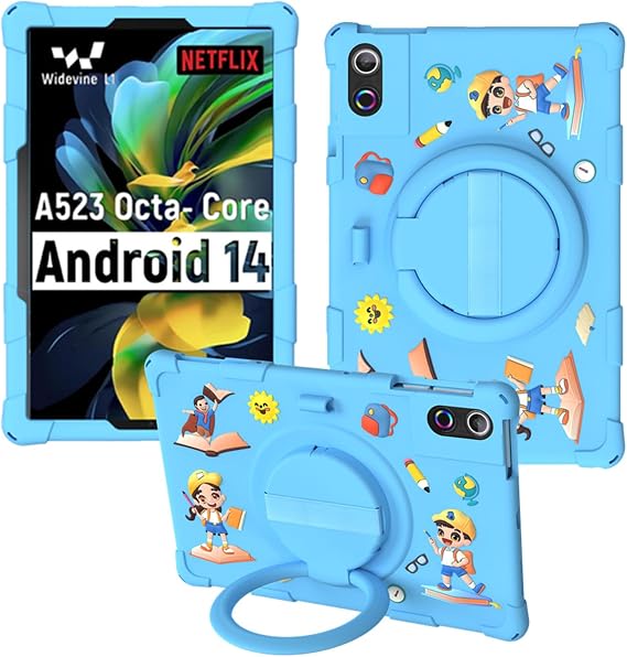 Case for ROWT A10 10.1 inch Tablet, Kids Friendly Soft Silicone Adjustable Rotating Stand Cover for Jeazans Jzpad-A10L 10.1 inch Tablets (Sky Blue)