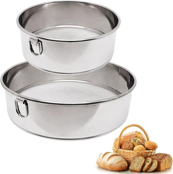 Flour Sifter for Baking 2 Pack, Round Flour Sifter Stainless Steel 6 Inch 60 Mesh and 8 Inch 40 Mesh Sieve Fine Meshs Flours Sieve Set for Baking Cake Bread Pastries