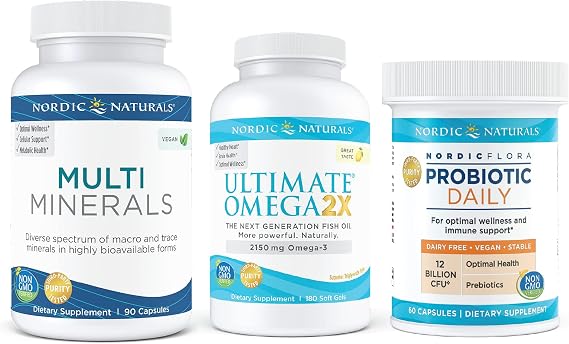 Nordic Naturals Starter Pack - Multi Minerals, Ultimate Omega 2X, Nordic Flora Probiotic Daily