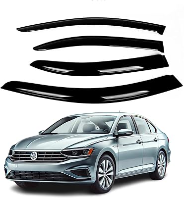 Fits VW Jetta 2011 2012 2013 2014 2015 2016 2017 2018 Acrylic Safe Smoke Window Visor Set - Sun, Rain, and Vent Protection, 4-Piece Tape-On Window Deflector Guard Kit, 2mm Thickened