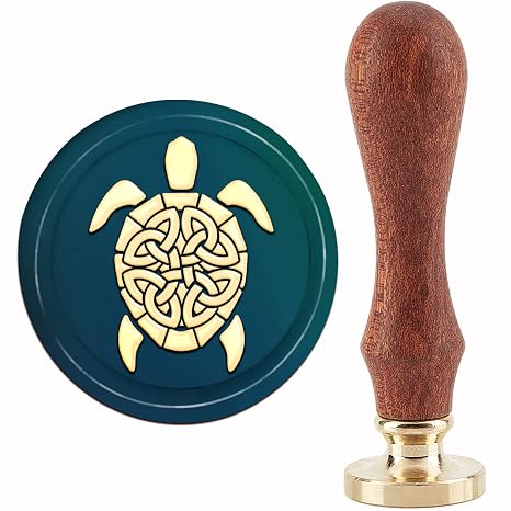 CRASPIRE Turtle Wax Seal Stamp Celtic Knot Vintage Sealing Wax Stamps Retro 30mm Removable Brass Stamp Head with Wood Handle for Wedding Invitations Halloween Christmas Thanksgiving Gift Packing