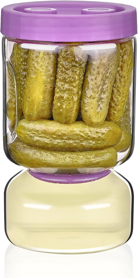 ZENS Pickle and Olive Hourglass Jar with Strainer Flip for Pickle Juice Separator from Wet and Dry, Leak-proof Airtight Container Pickling Jars for Dill Sliced Storage, Gifts for Mom