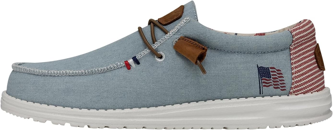 HEYDUDE Mens Wally Patriotic Slip On Shoe | Lightweight Canvas Loafers with No Tie Laces