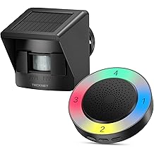 TECKNET Solar Wireless Driveway Alarm with 2600FT Long Range &amp; 36 Melodies &amp; 5 Volumes and Supports 4 Zones Weatherproof Motion Sensor Alarm to Protect Inside/Outside Property (1 Receiver &amp; 1 Sensor)