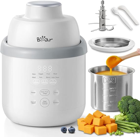 Bear Stainless Steel Baby Food Maker Processor, NutriEase 3-Stage Texture