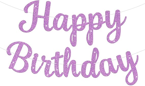 Glitter Happy Birthday Banner Sign Birthday Garland Wall Door Banners Flag for Women Men Boys Girls Party Backdrop Decorations Light Purple