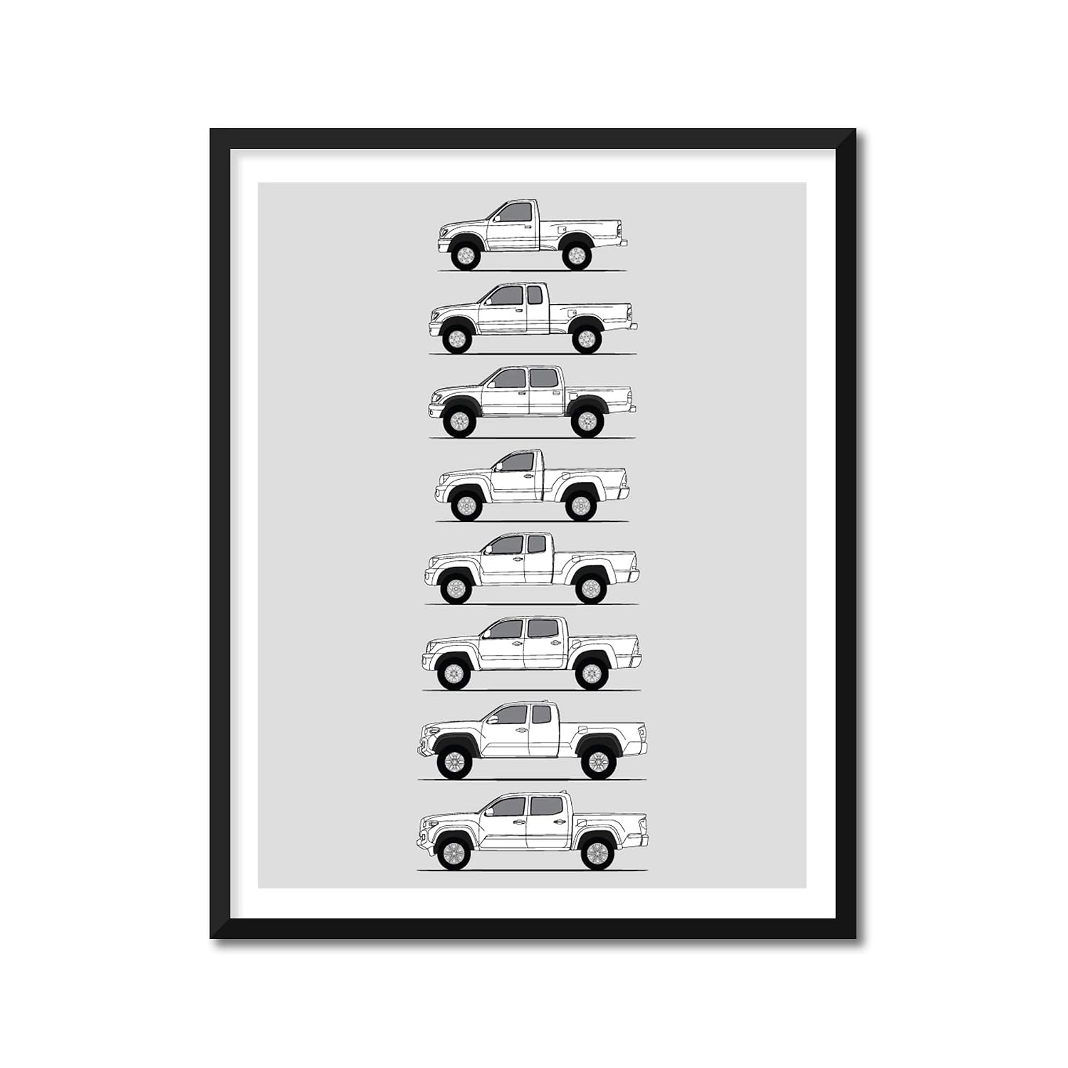 Toyota Tacoma Pickup Truck Generations Inspired Poster Print Wall Art Handmade Decor the Tacoma Truck 8x10" Print Unframed, Satin Paper