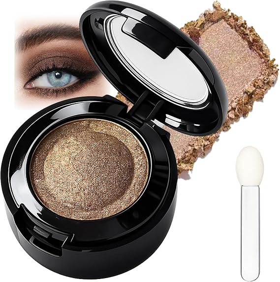 Metallic Single Eyeshadow - Pressed Powder Compact with Mirror & Brush - Long-Lasting Waterproof Eye Colour with Pearl Shimmer - For Goth Makeup, Night Out Glam and Stage Wear (Deep Coffee Brown)