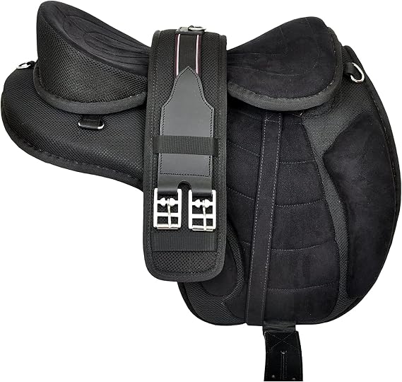 AMAZO Synthetic Treeless Freemax Horse Saddle All Purpose Size 14" to 18'' Inch Seat Free Matching Girth and Aluminum Stirrup
