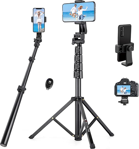 70" Phone Tripod with Remote & Holder, Portable Cell Phone Stand