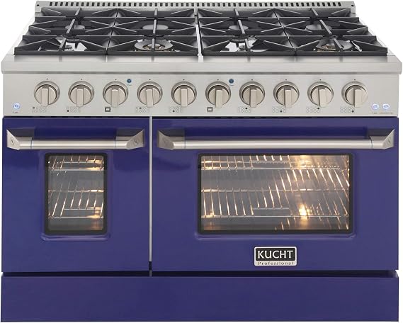 48 in. 6.7 cu. ft. Double Oven Dual Fuel Range with Gas Stove and Electric Oven with Convection Oven in Blue