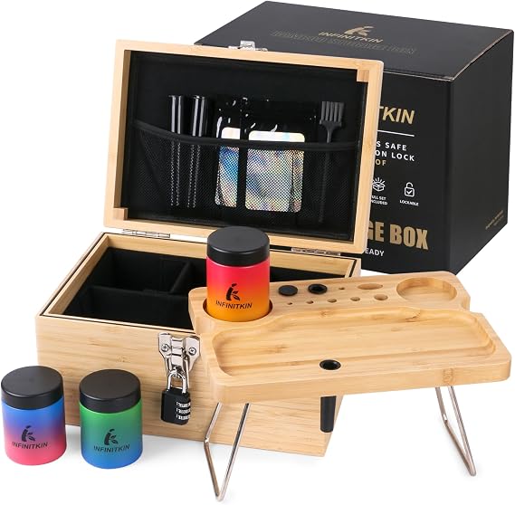 INFINITKIN Large Smell Proof Bamboo Storage Box with Lock Container