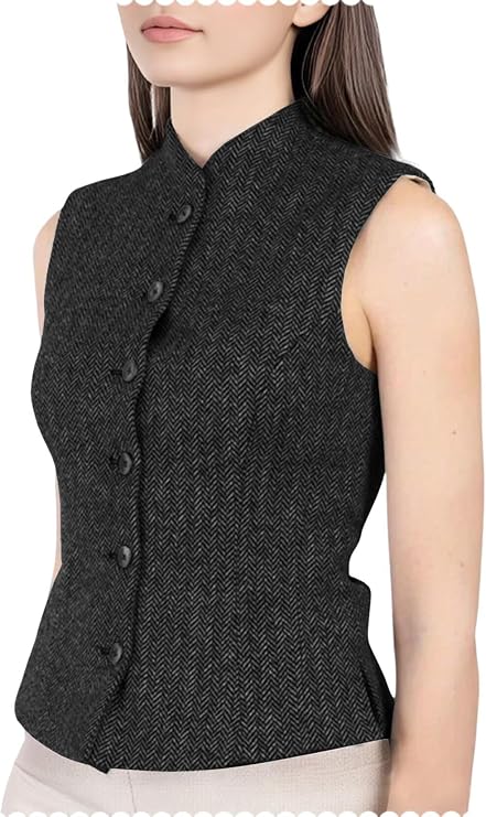 Women's Herringbone Tweed Vest Button Up Waistcoat