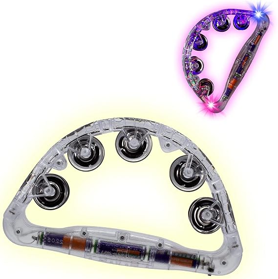 Clear LED Light-Up Musical Flashing Tambourine Multicolor Lights with Jingle Sounds Batteries Included