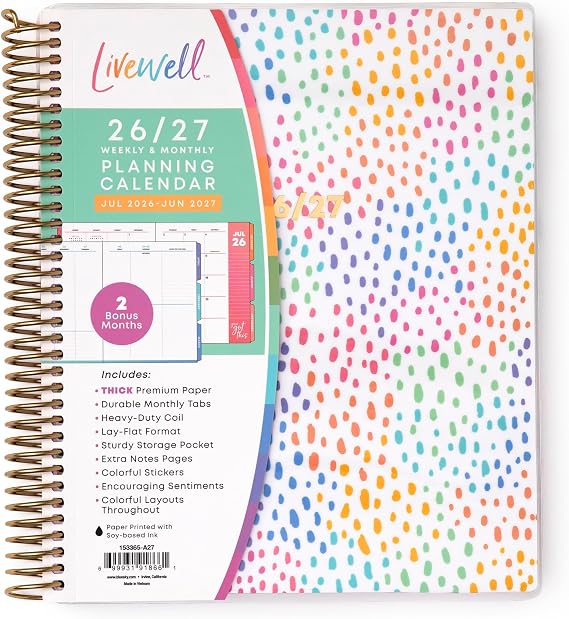 Blue Sky 2026-2027 Weekly & Monthly Academic Planner, 7"x9", Rainbow