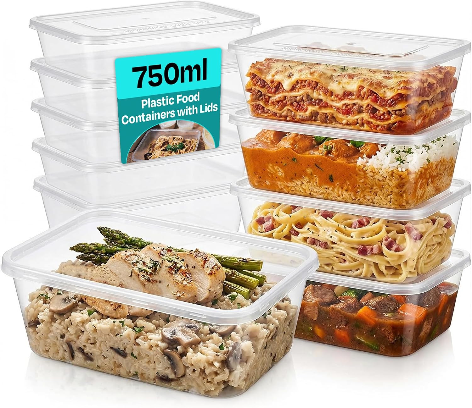 We Can Source It Ltd 50 750ml Plastic Food Containers with Lids | Food Grade BPA Free | Microwave Dishwasher Freezer Safe | Food Storage Meal Prep Lunch Box Kitchen Takeaway