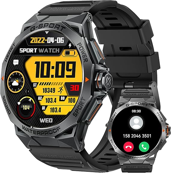 Military Smart Watches for Men Make Calls AMOLED HD Always On Display 1.43" Outdoor Waterproof Tactical Smartwatch with 100+ Sports Modes Fitness Watch with Heart Rate Sleep Tracker for iPhone Android