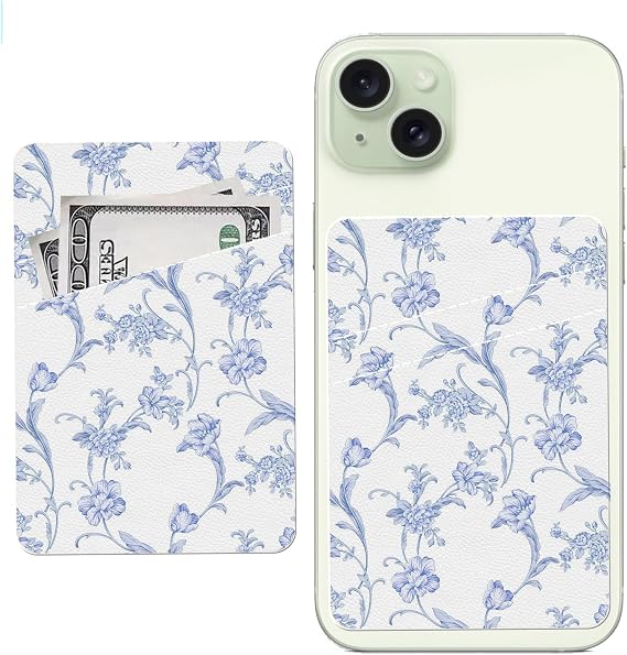 Leather Phone Wallet, Dual Pocket Sticky Wallet, Compatible with Most Cell Phones, Cute Dragonfly And Bird
