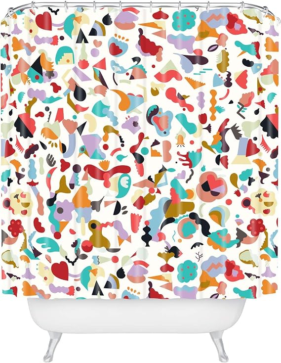Deny Designs Ninola Designs Imaginary Geo 動物形 シャワーカーテン 72x69 ホワイト