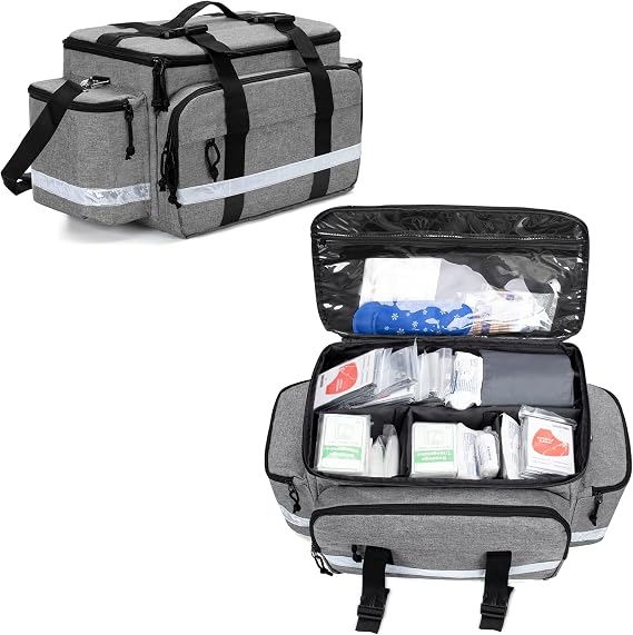 Damero Medical Supplies Bag, Emergency Responder Trauma Bag Medical Bag with Detachable Dividers and Top Buckles, Ideal for EMT, EMS, Paramedics, Gray (Bag ONLY)