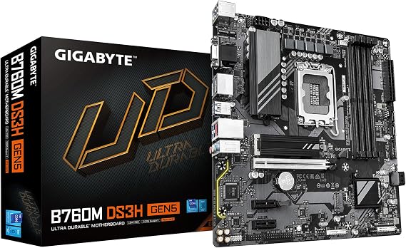 GIGABYTE B760M DS3H GEN5 Motherboard - Supports 14th Gen Intel Core Processors, 6+2+1 Phase Digital VRM, Up to 5600MHz DDR4, 2x PCIe 4.0 M.2, 2.5GbE LAN, USB 3.2 Gen2