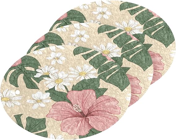 Pink Tropical Flowers Scrub Sponge 3 Pack, Absorbent Cleaning Sponges for Dishes Pots Pans Kitchen, Non-Scratch Scrubber