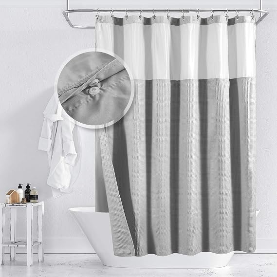 Barossa Design Cotton Waffle Weave Shower Curtain with Snap-in Liner Gray