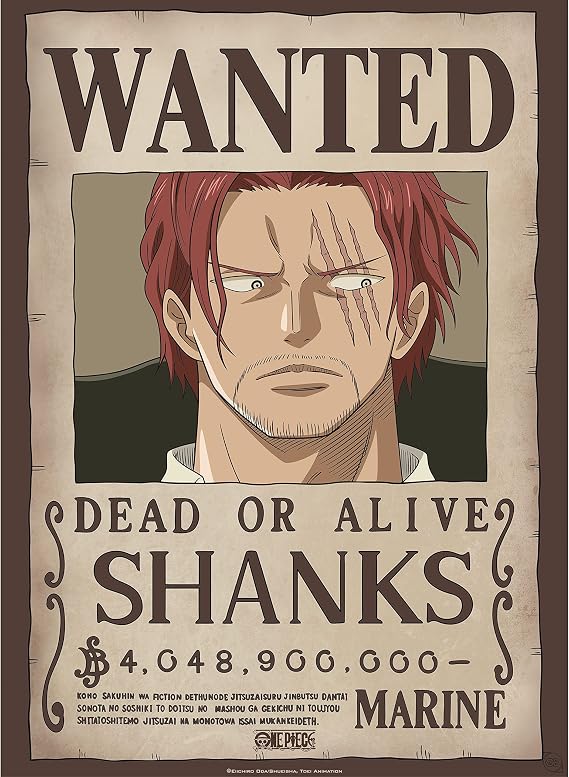 GB eye One Piece Wanted Shanks Poster - Official Product - Format 52 x 38 cm - Laminated Paper - Collector Manga Poster
