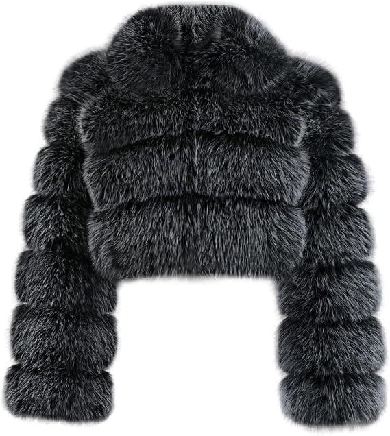 loveimgs Women Fluffy Faux Fur Coat Cropped Jacket Puffer Jacket Zip Up Winter Warm Fuzzy Teddy Jacket