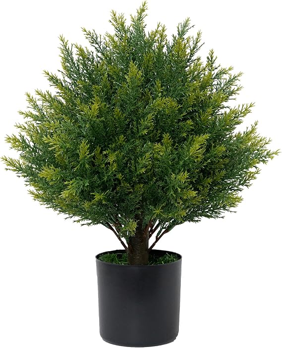 Artificial Topiary Ball Tree 19''T Faux Little Bush Ball Tree UV Resistant Shrub Potted Artificial Plant for Outdoor Indoor Front Porch Garden