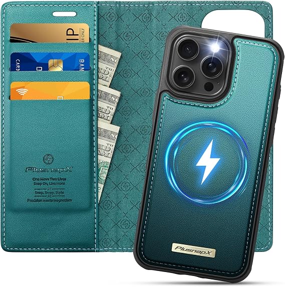 for iPhone 16 Pro Max 2-in-1 Detachable Wallet Case, Blue Green