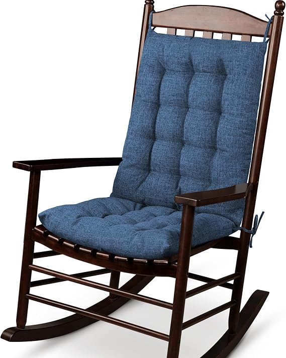 ELFJOY Rocking Chair Cushions High Back and Seat Cushion Linen Navy