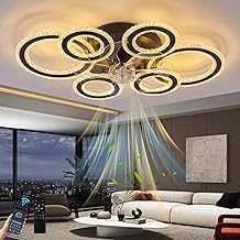 Large Modern Ceiling Fans with Lights with Remote and App,80w Fan Light with 6 Speeds and Silent,Led Fan Lamp with Reversible and Dimmable for Bedroom Living Room Dining Room,Black