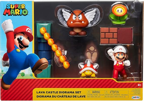 SUPER MARIO Süper Mario Nitendo Lav Kalesi'ne 2,5 " Şekil Diorama Set Play içerir: Fireballs, Block & Yangın Çiçek Spinning Yangın Mario, Dikenli, para Goomba, Mekanik