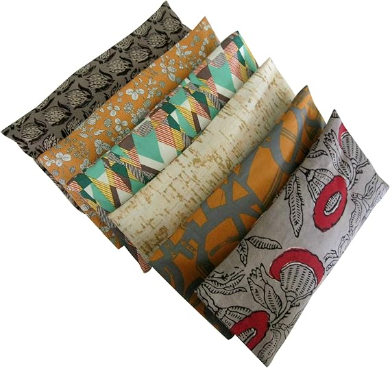 Lavender Eye Pillow (Pack of 6) Gift Pack - Bulk Weighted Lavender Chamomile Flax - Removable Cover Washable for Yoga Aromatherapy Massage Relaxation - Earth Colors Brown Beige