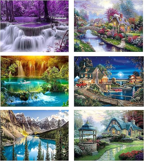 LWZAYS 6 Pack Landscape Diamond Painting Kit for Adults - Crystal Art Kit for Home Decor (30x40cm)