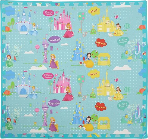 Capelli Sport - Disney Princess EVA Foam Mat, Princess Land Interlocking Flooring Tiles, Teal, 36 x 36 Inches