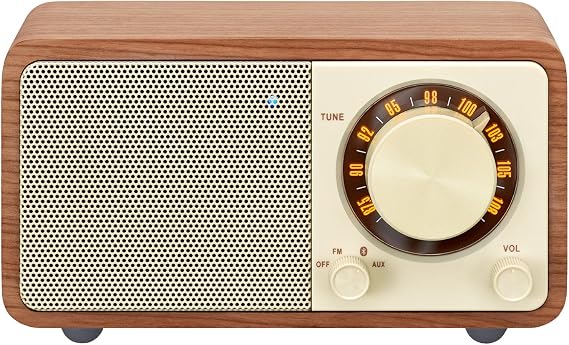Sangean WR-7WL Wood Cabinet Mini Bluetooth Speaker with FM Tuner and Aux-in Walnut/Wood