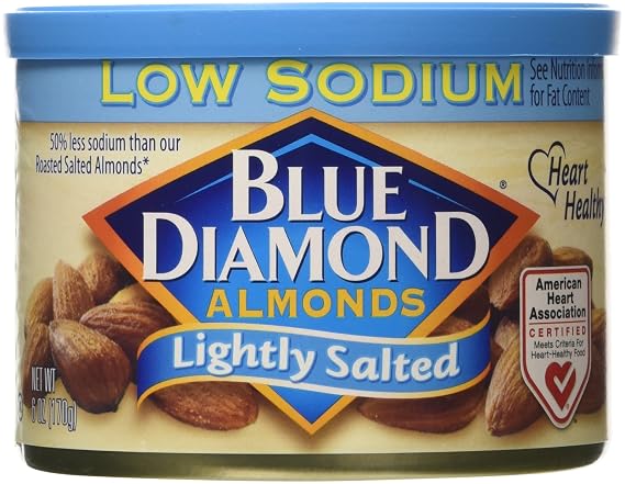 Blue Diamond, Almonds, Low Sodium, Lightly Salted, 6 ounce Can (3 Pack)