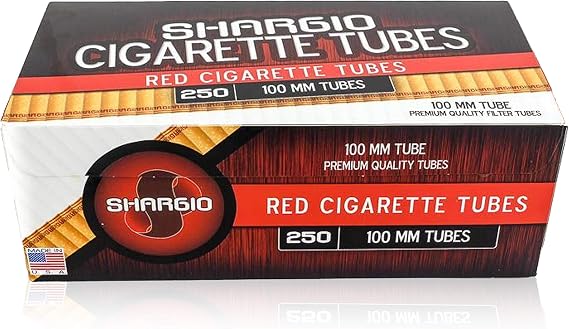 Shargio Red Tubes Full Flavor Contain 100's Filter Tubes 250 Per Pack and Bonus Case