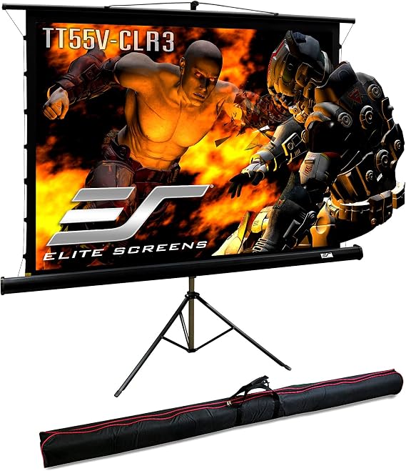Elite Screens 55 inch UST Portable Projector Screen with Stand Tripod Height Adjustable 16:9 4K ALR Projector Screen Ultra Short Throw Indoor Movie Screen Home Theater - Light On CLR 3 TT55V-CLR3