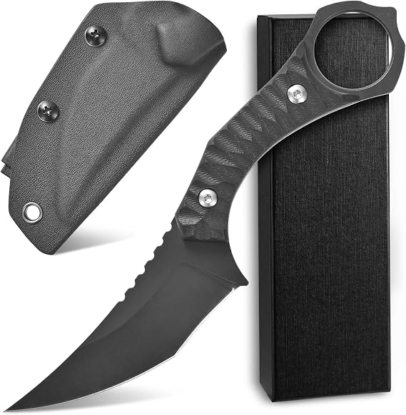 Ccanku C1152 Fixed Blade Knife, D2 Blade G10 Handle EDC Tool Knife for Outdoor Camping Hiking(Black)