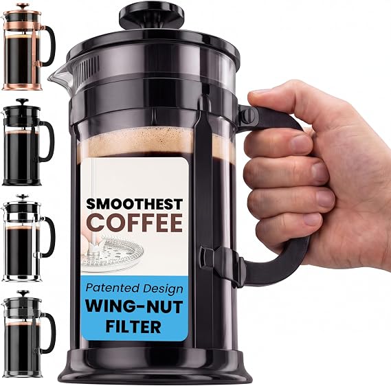EzDtach French Press Coffee Maker 34oz Black Borosilicate Glass Pot